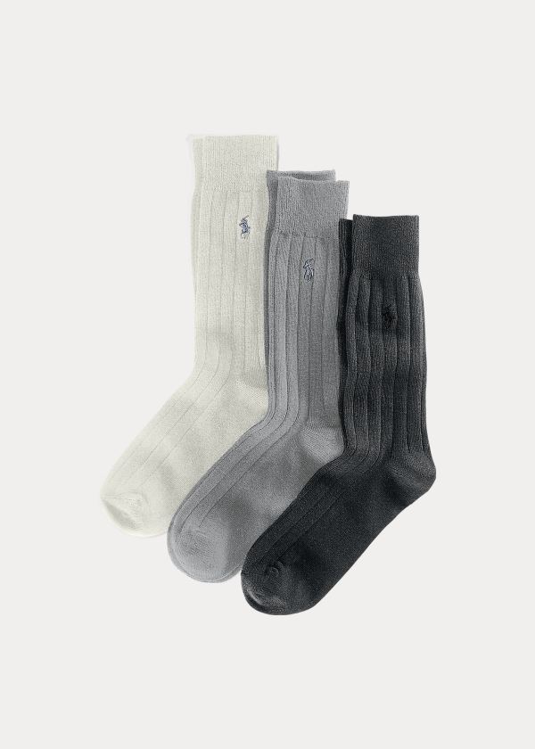 Calcetines Polo Ralph Lauren Hombre Grises Oscuro - Combed Cotton Rib 3-Pack - QALFB9807